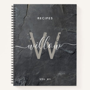 Carnet Stylish Charcoal Gris Stone Script Monogramme Rece