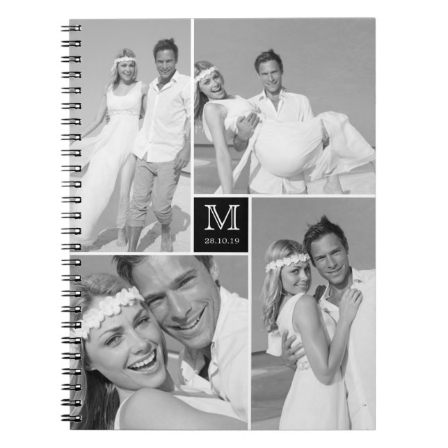 Carnet Stylish Chic Square Monogram Wedding Photo Collage (Devant)