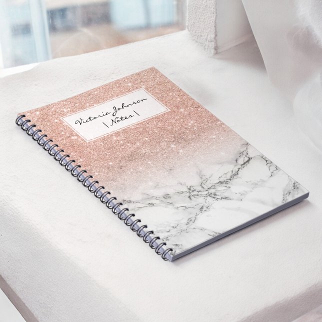 Carnet Stylish Faux rose rose pink ombre blanc (Stylish faux rose pink glitter ombre white marble notebook)