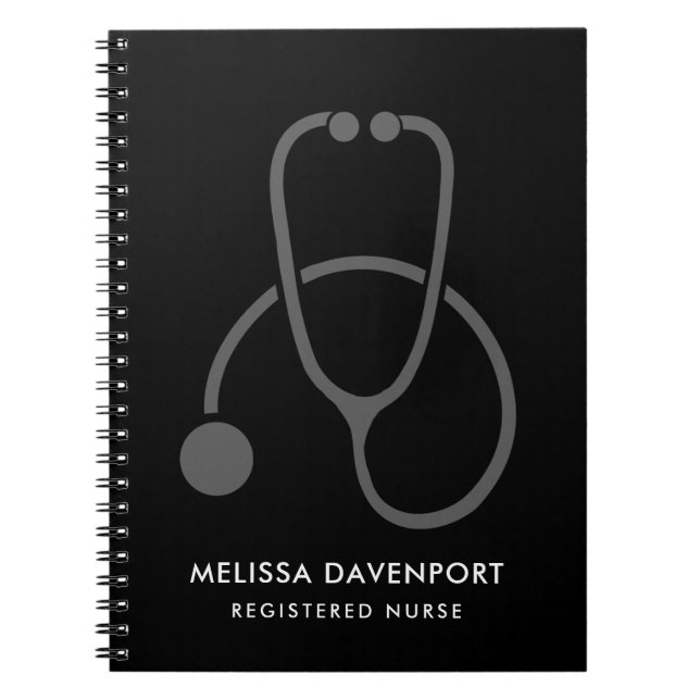 Carnet Stylish Gray Stethoscope Illustration on Black (Devant)