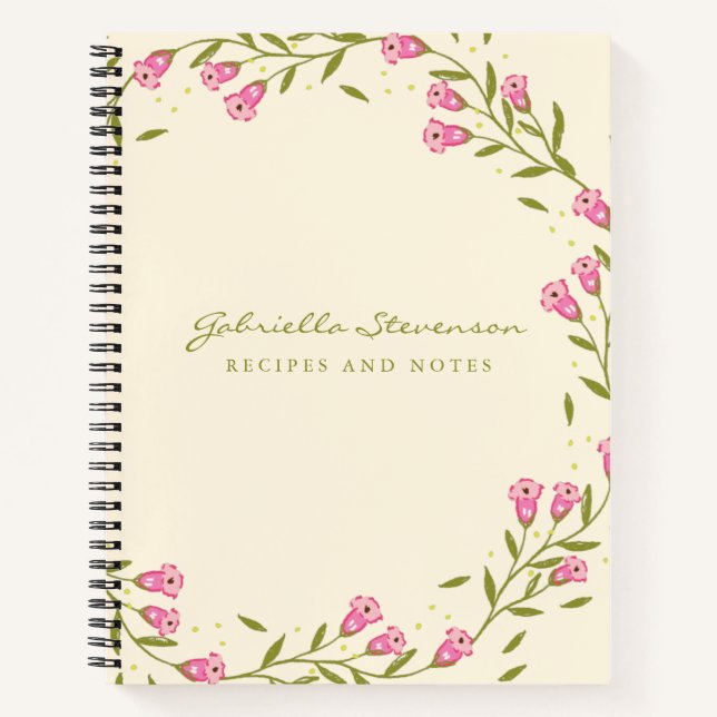 Carnet Stylish Rose Floral Wreath Nom personnalisé Recett (Devant)