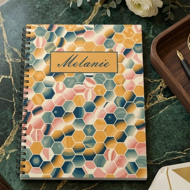 Carnet Stylish Vintage Geometric Hexagons Personalized (Créateur téléchargé)