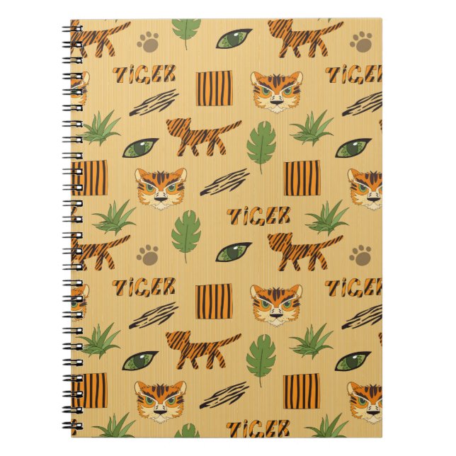 Carnet Stylized background with cartoon tiger. Bright che (Devant)