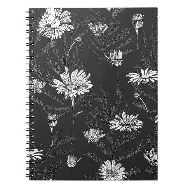 Carnet Stylo noir Chamomile : Croquis floral. (Devant)