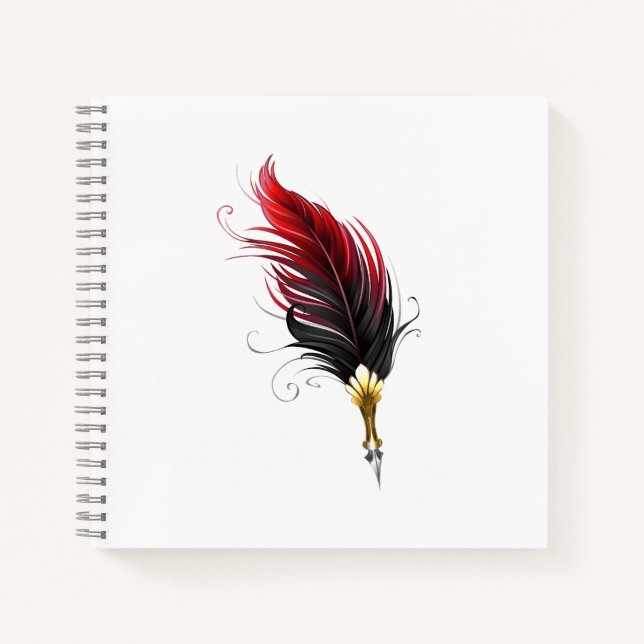 Carnet Stylo rouge en plumes avec nib or (Devant)