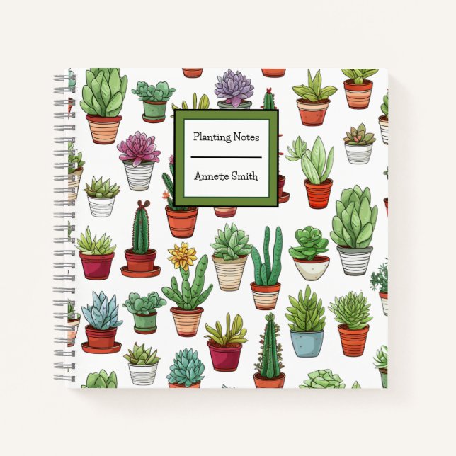 Carnet Succulents mignons et Motif de cactus (Devant)