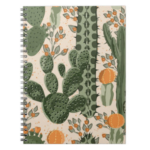 Carnet Succulents verts, fleurs oranges, papier peint de