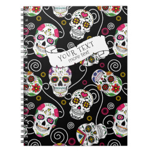 Carnet Sugar Skulls and Swirls Rose Black ID725