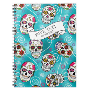 Carnet Sugar Skulls and Swirls Rose Turquoise ID725