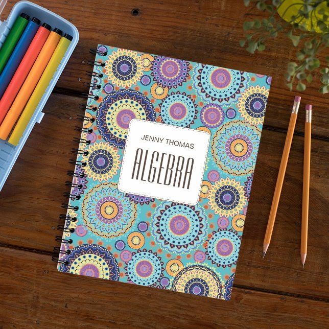 Carnet Sujet scolaire Personnalisé Coloré Turquoise (School subject spiral notebook with creative simple pattern.)