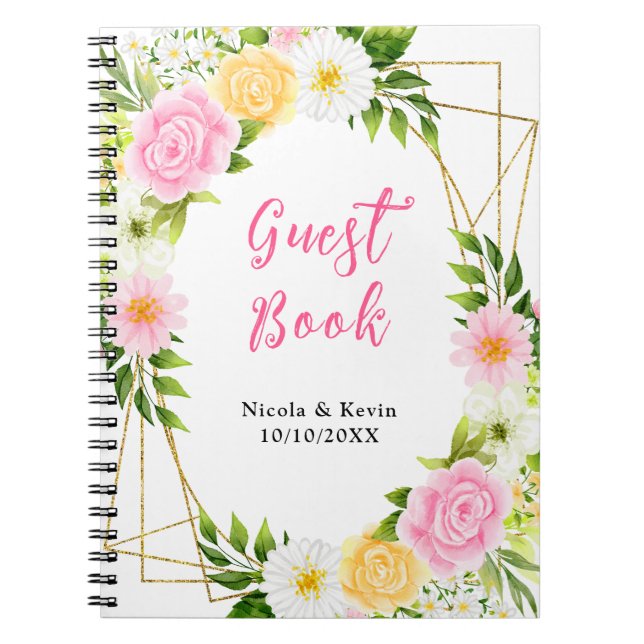 Carnet Summer Pink and Yellow Floral Wedding Guest Book (Devant)