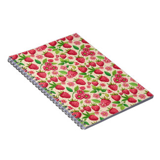 Carnet Summer Raspberry Garden Botanical Fruit Pattern