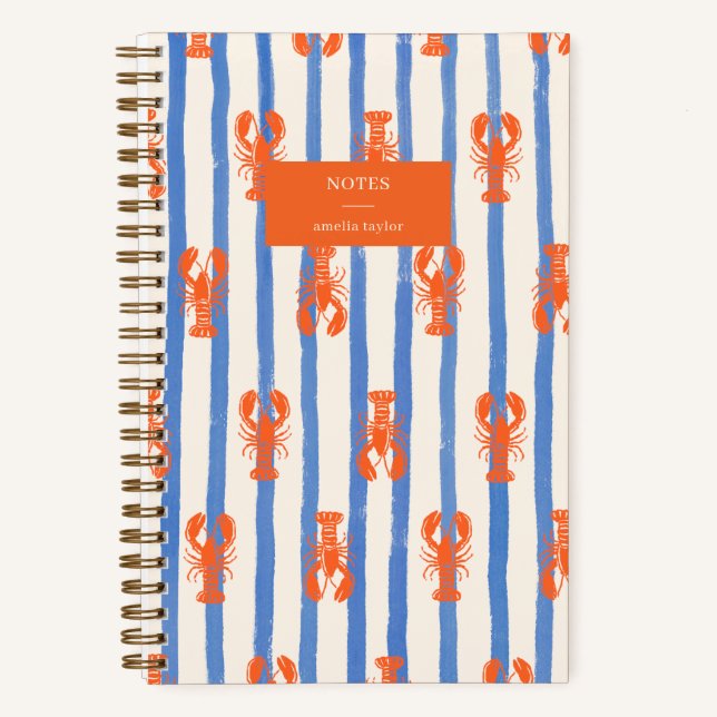 Carnet Summer Stripe Lobster Pattern Personalized Name (Recto)