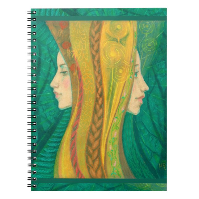 Carnet Summer, surreal art, forest fantasy green & yellow (Devant)