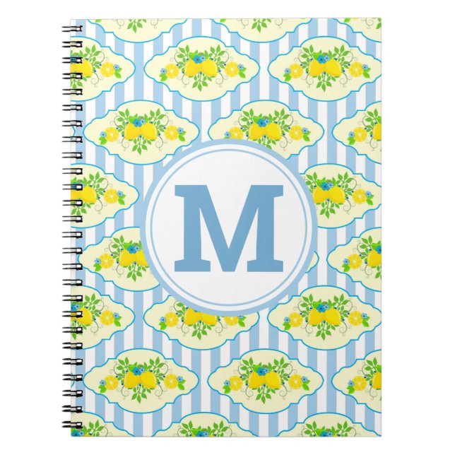 Carnet Summery Blue and Yellow Lemons Floral Pattern (Devant)