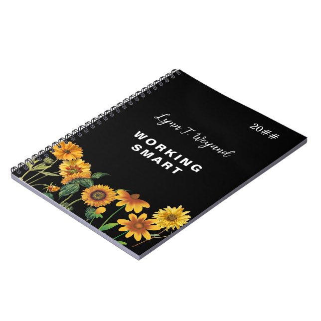 Carnet Sunflower Custom Name Bright Floral (Côté gauche)