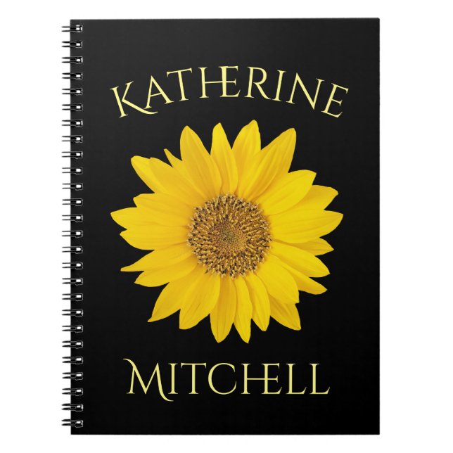 Carnet Sunflower jaune unique Nom personnalisé Noir (Devant)