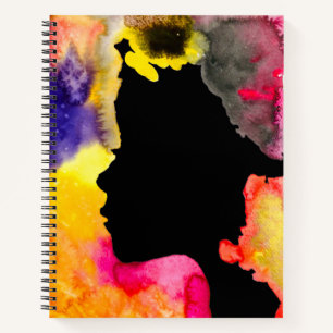 Carnet Sunflower lady silhouette watercolor art