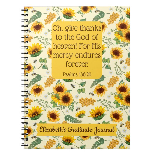 Carnet Sunflowers Bees Custom Bible Verse Christian Cadea (Devant)
