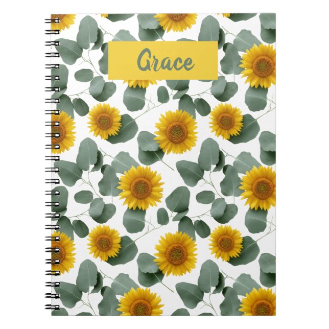 Carnet Sunflowers with Eucalyptus Leaves Pattern Custom (Devant)