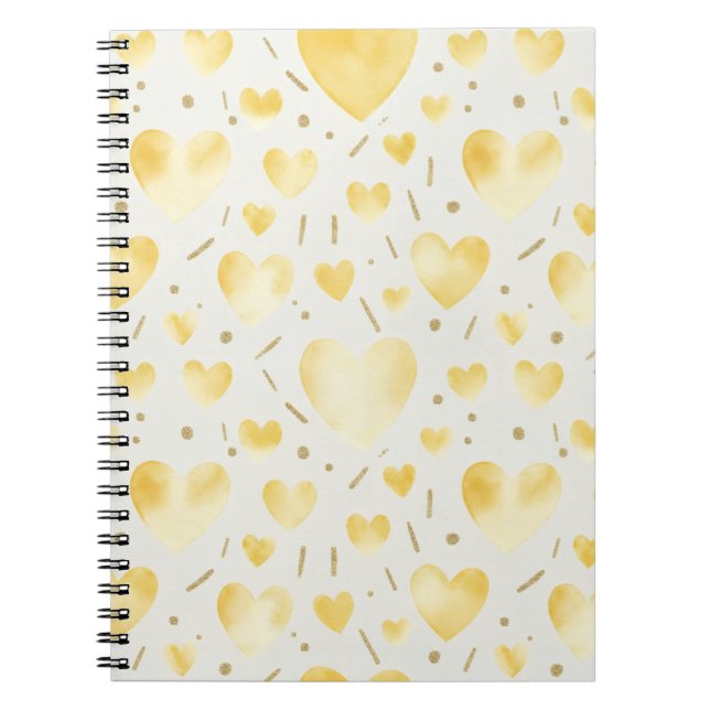 Carnet Sunny Yellow Watercolor Hearts (Devant)