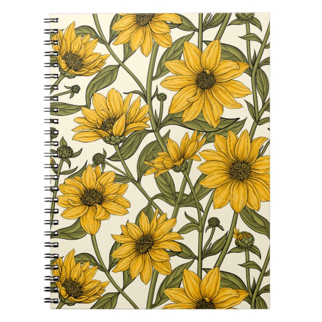 Carnet Sunroot, tournesol sauvage sur blanc (Devant)