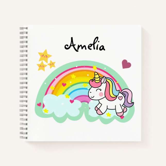 Carnet Super Cute Unicorn et Rainbow Personnalisé (Devant)