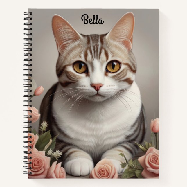 Carnet Superbe chat américain à cheveux courts avec Rose  (Devant)