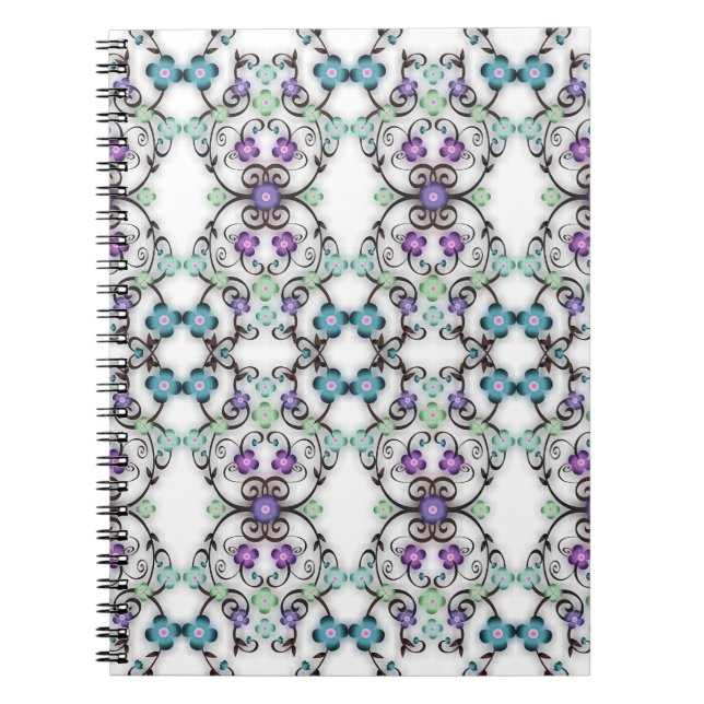 Carnet Superbe motif de dentelle de fleurs bleu violet  (Devant)