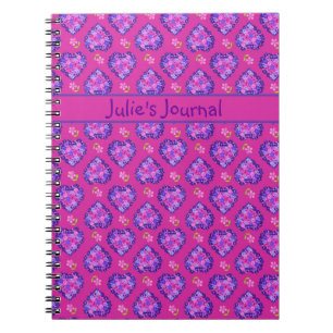 Carnet sur mesure, Coeurs magenta et Fleurs