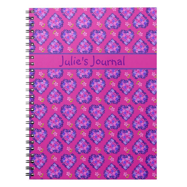Carnet sur mesure, Coeurs magenta et Fleurs (Devant)