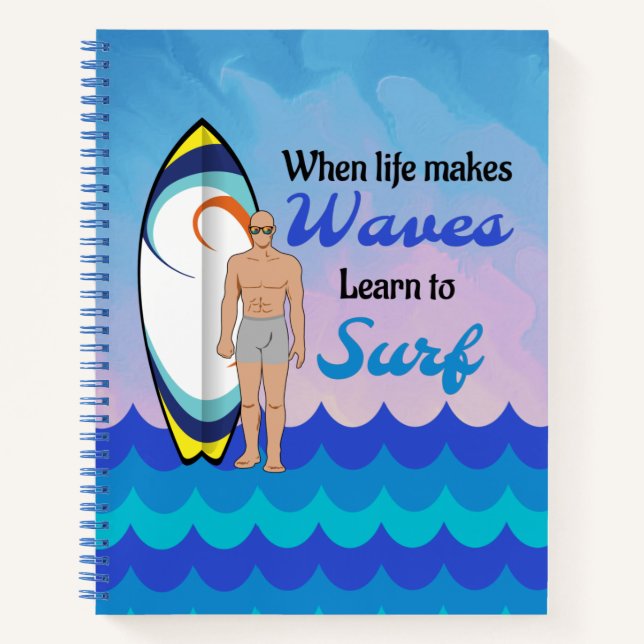 Carnet Surboard Ocean Waves Blue Motivational Quote (Devant)