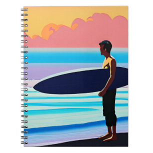 Carnet Surfeur debout sur une plage au coucher du soleil