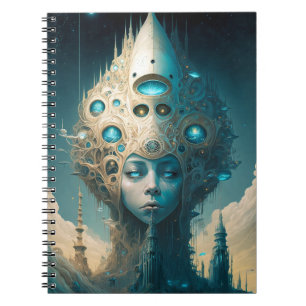 Carnet Surreal Futuristic Alien Woman Lanscape