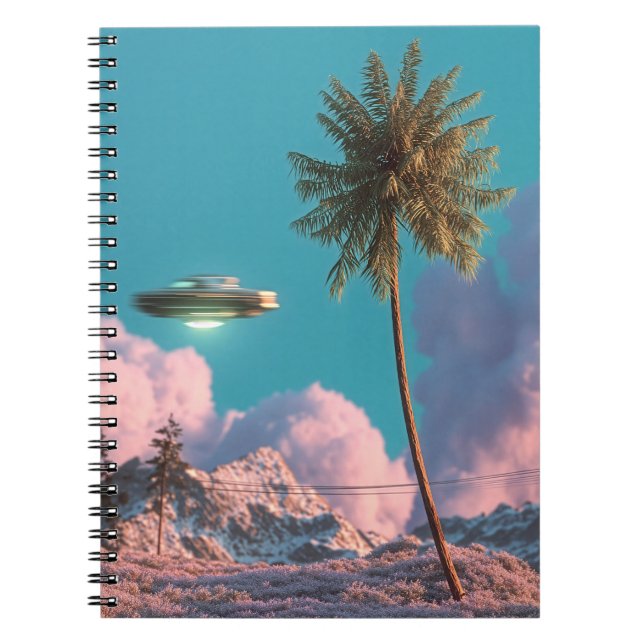 Carnet Surreal UFO and Palm Tree Mountain Scene (Devant)