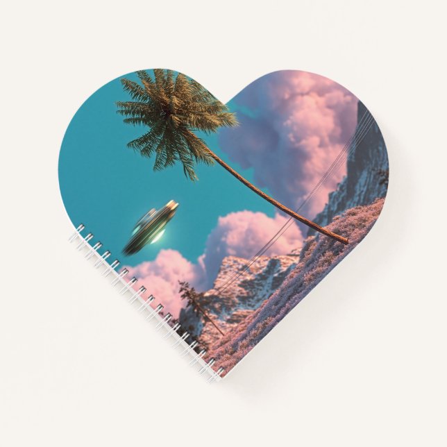 Carnet Surreal UFO and Palm Tree Mountain Scene (Devant)
