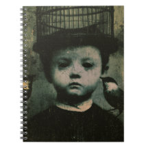 Surréaliste Oiseau en Cage et Enfant Rétro en Noir