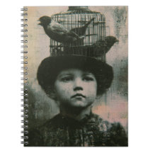 Surréaliste Oiseau en Cage et Enfant Rétro en Noir
