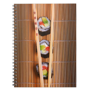 Carnet Sushi et baguettes en bois