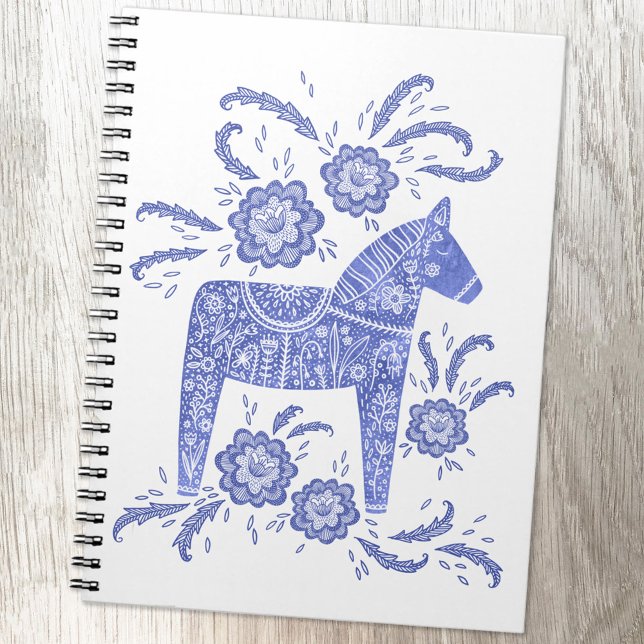 Carnet Swedish Dala Horse (Swedish Dala Horse blue and white Scandinavian style notebook)