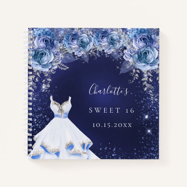 Carnet Sweet 16 parties scintillant bleue robe florale li (Devant)