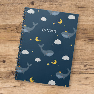 Carnet Sweet Kids Night Sky Whale Nuages Lune avec nom