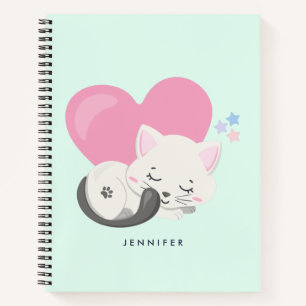 Carnet Sweet Kitty Chat Dormir avec un grand coeur rose