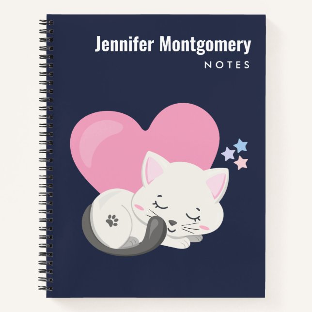 Carnet Sweet Kitty Chat Dormir avec un grand coeur rose (Devant)