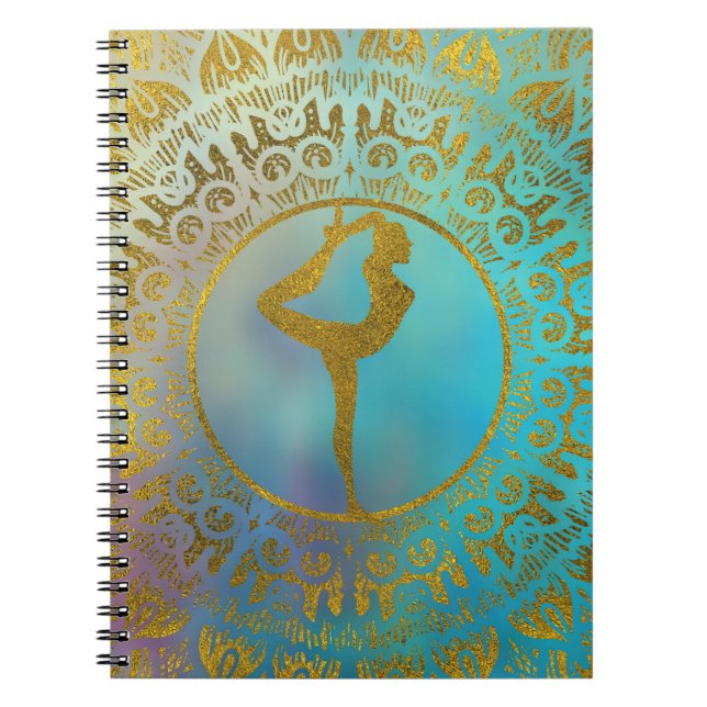 Carnet Symbole d'Asana de yoga dans le mandala d'or (Devant)