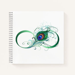Carnet Symbole de l'infini avec plume de paon