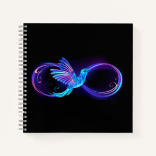 Carnet Symbole de l'infini néon avec colibri lumineux