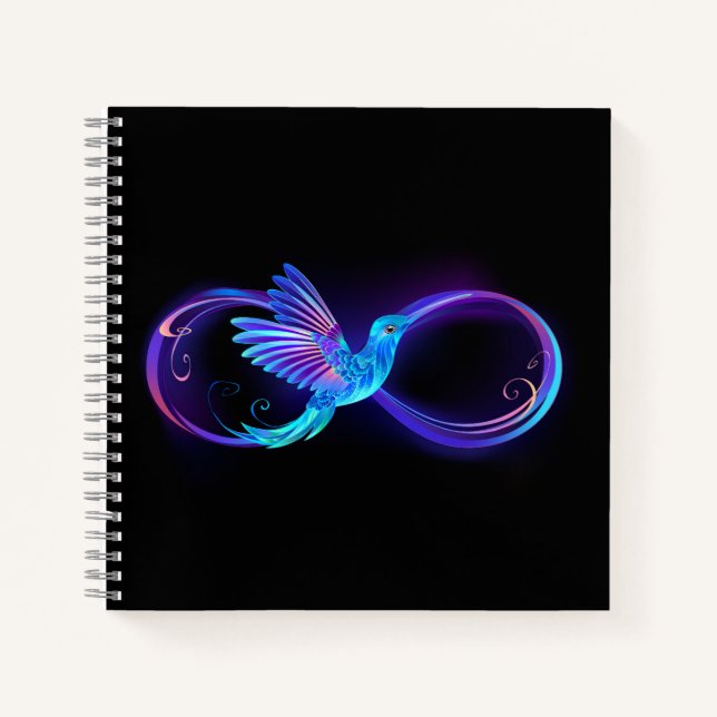 Carnet Symbole de l'infini néon avec colibri lumineux (Devant)