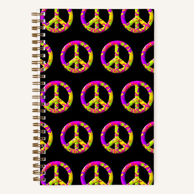 Carnet Symbole de paix psychédélique rose jaune 3D (Recto)