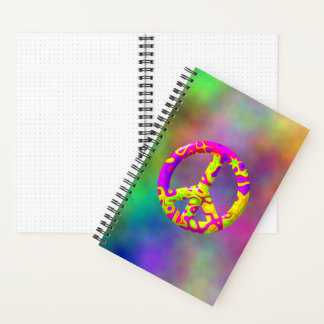 Carnet Symbole de Paix psychédélique rose jaune 3D sur Pl